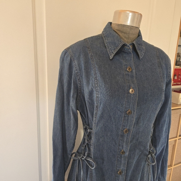 Vintage Forenza Denim Western Long Sleeve Button Down Maxi Dress, SIZE 10 - Picture 8 of 16